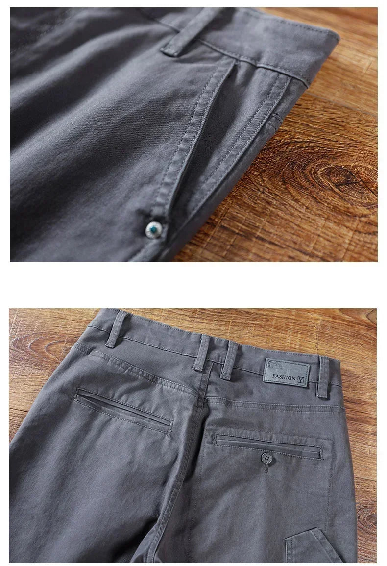 Spring Autumn New Men's 97% Cotton Jogging Cargo Long Pants Retro Solid Color Korean Style Straight Loose Casual Pants Male