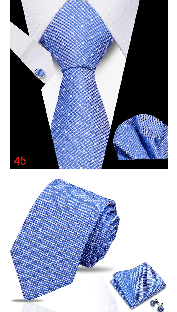 HUISHI 3-Pieces Blue Business Men's Tie Set Handmade NeckTie Men Formal Luxury Wedding High Quality Gravata Suit Accessories