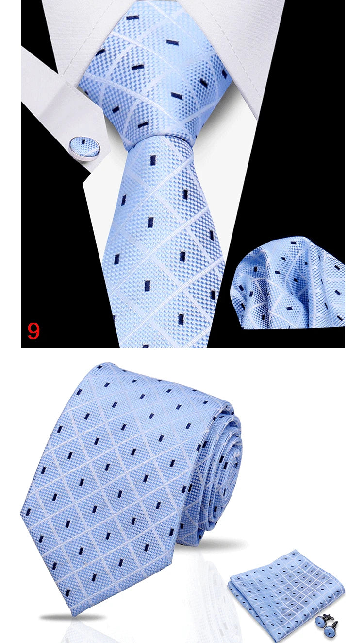 HUISHI 3-Pieces Blue Business Men's Tie Set Handmade NeckTie Men Formal Luxury Wedding High Quality Gravata Suit Accessories