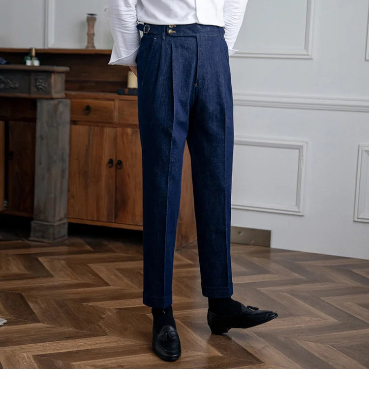 High Quality Italy Business Dress Pants Men  Office Social Suit Pants Casual Wedding Groom Trouser Pantaloni Uomo Casual Blue
