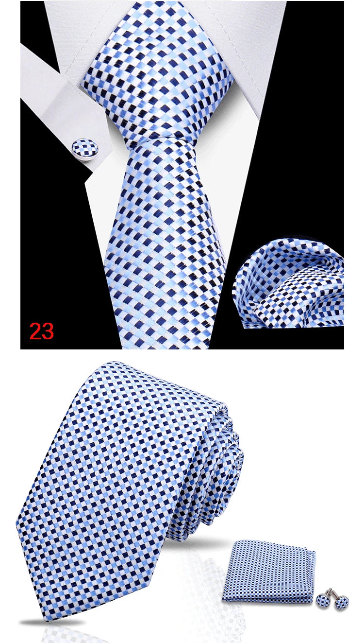 HUISHI 3-Pieces Blue Business Men's Tie Set Handmade NeckTie Men Formal Luxury Wedding High Quality Gravata Suit Accessories