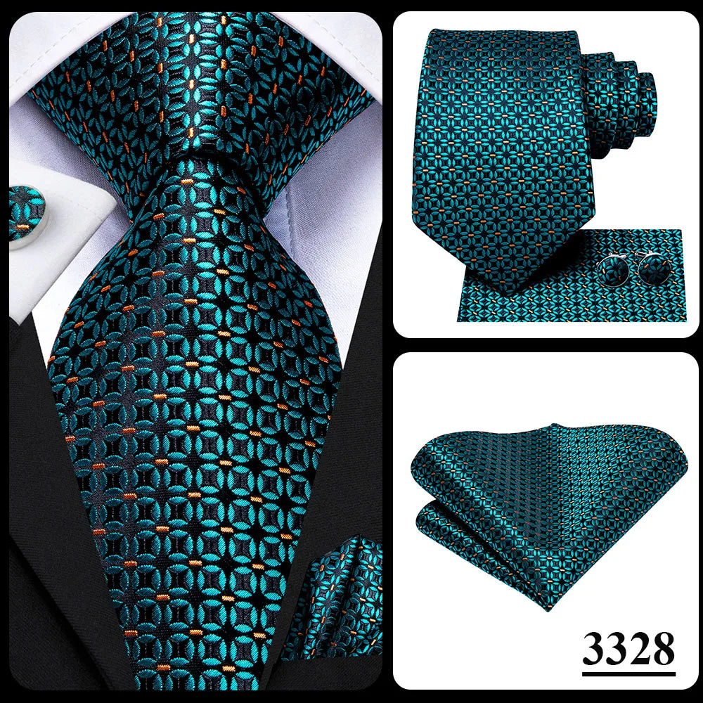 Hi-Tie 100% Silk Luxury Mens Ties Floral Black Gold Ties Paisley NeckTie Pocket Square Cufflinks Set Men's Wedding Party Tie
