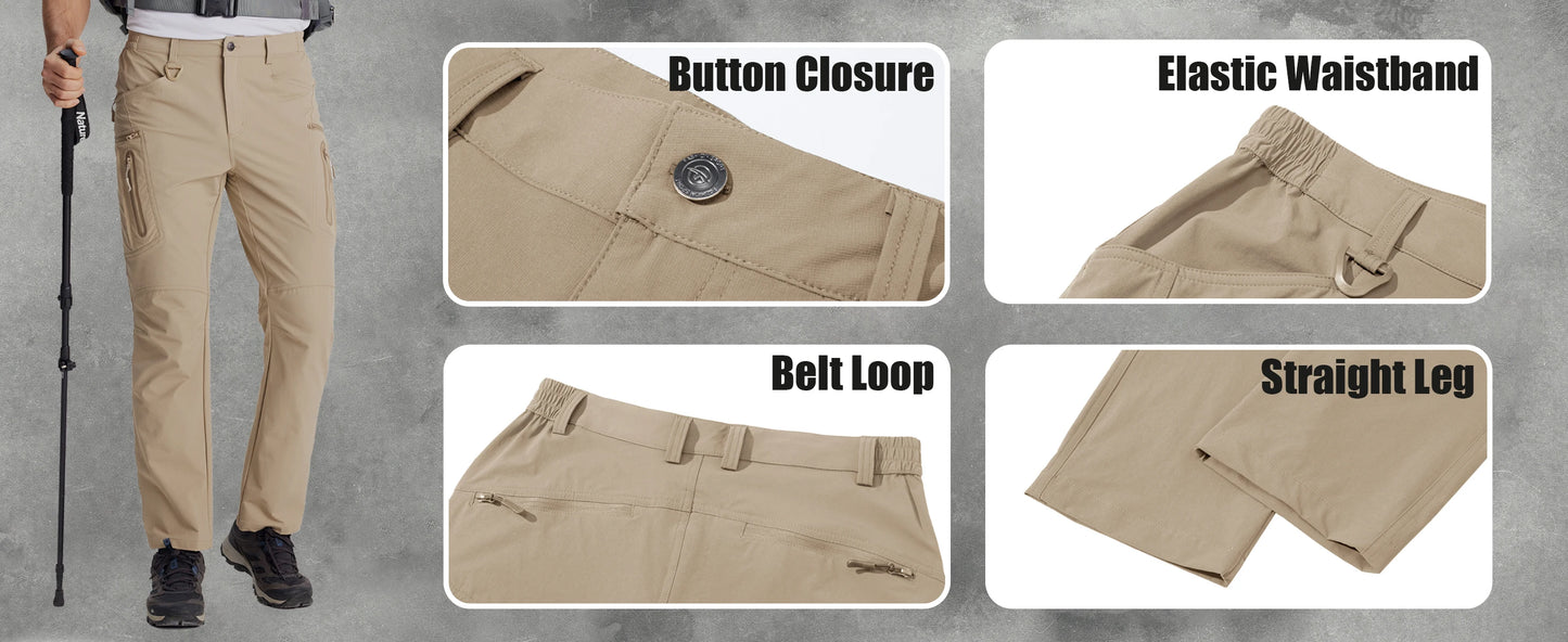 TACVASEN Summer Lightweight Trousers Mens Fishing Pants Outdoor Hiking Nylon Quick Dry Pockets Cargo Pants Casual Work Trousers