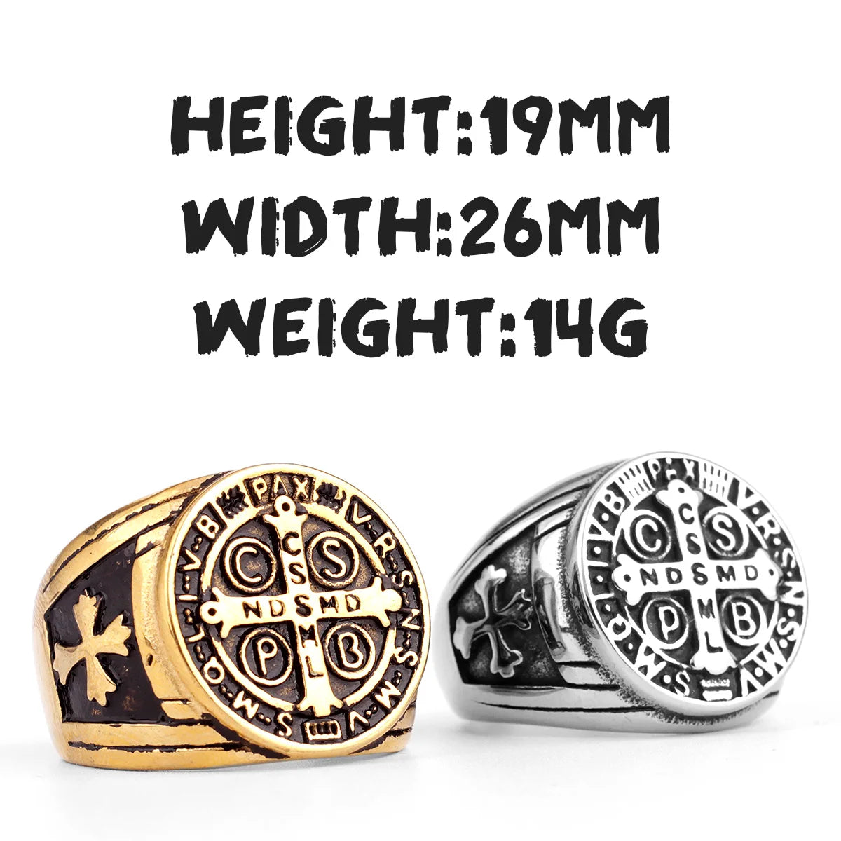 Exorcism Saint Benedict Cspb Cross Men Rings Punk Hip Hop for Boyfriend Male Stainless Steel Jewelry Creativity Gift Wholesale
