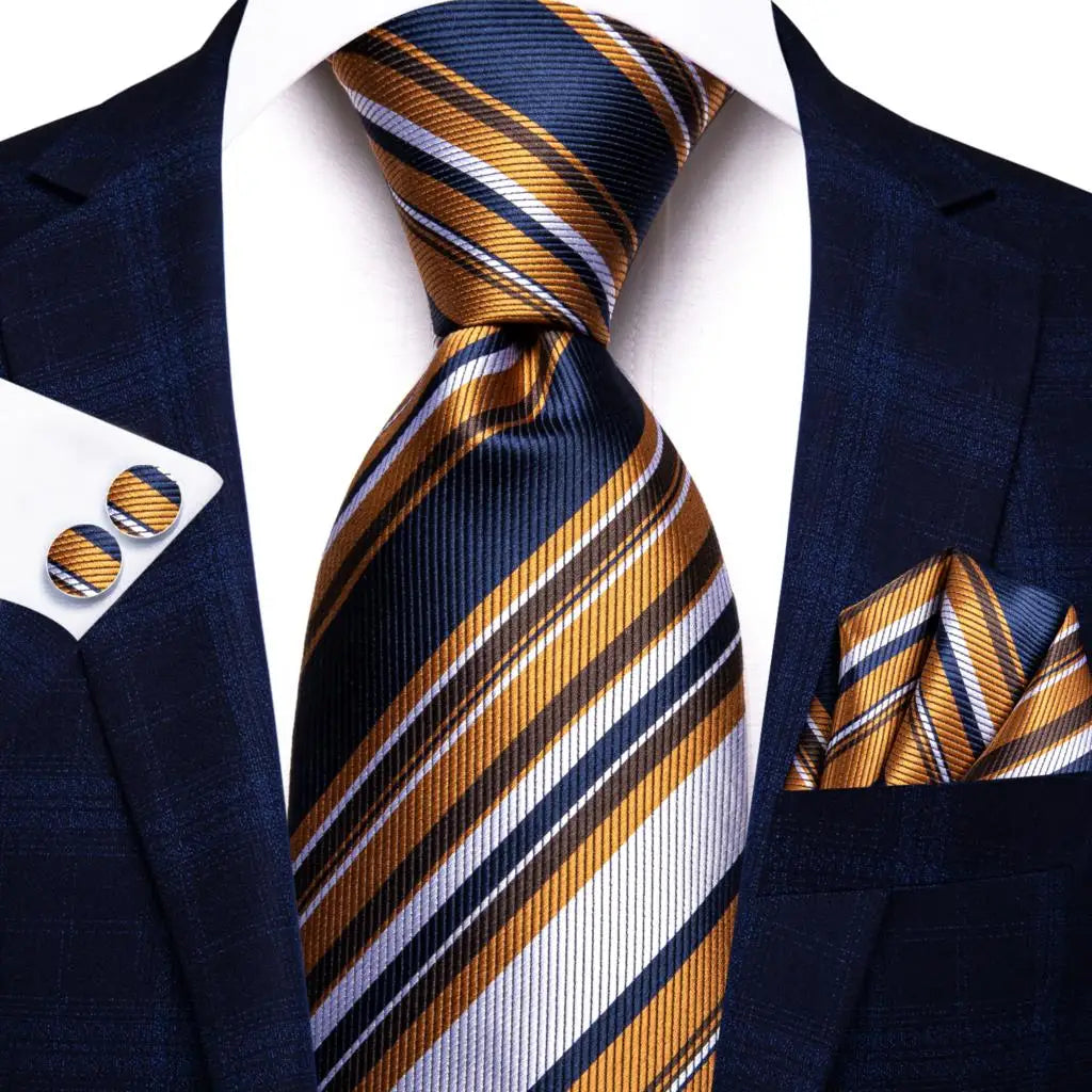 Hi-Tie 100% Silk Luxury Mens Ties Floral Black Gold Ties Paisley NeckTie Pocket Square Cufflinks Set Men's Wedding Party Tie