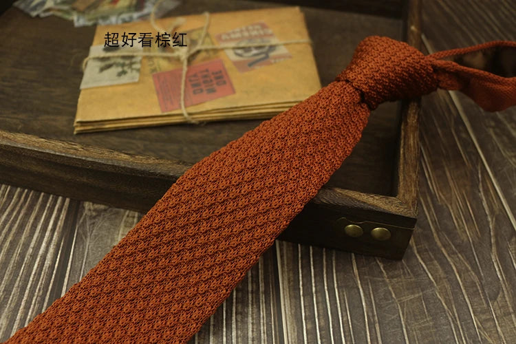 Fashion Solid Color Neckties For Men Women Casual Knitted Neck Ties 7cm Width Brown Orange Tie Daily Wear JK Accessories Cravat