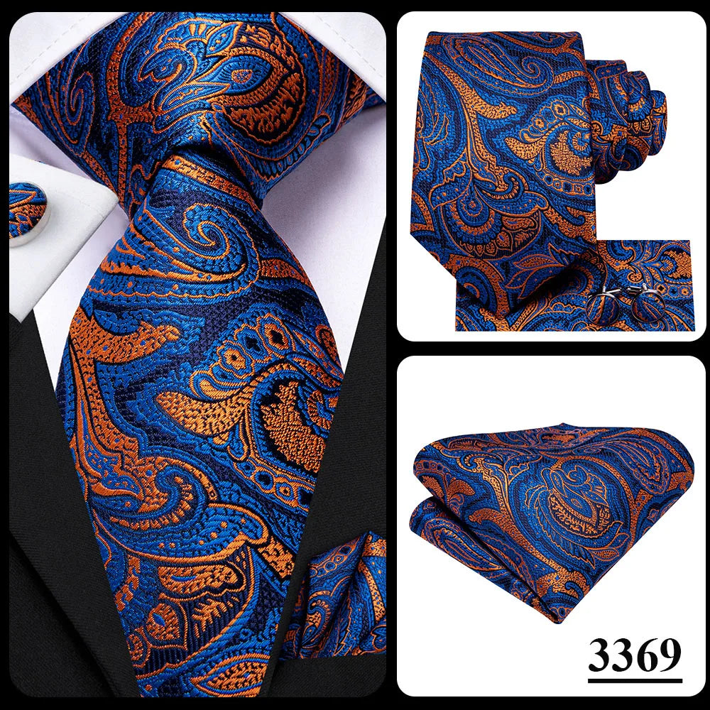 Hi-Tie Red Pureple Paisley Mens Ties Hanky Cufflinks Set Silk Necktie For Men Wedding Party Business 2022 New Fashion Brand