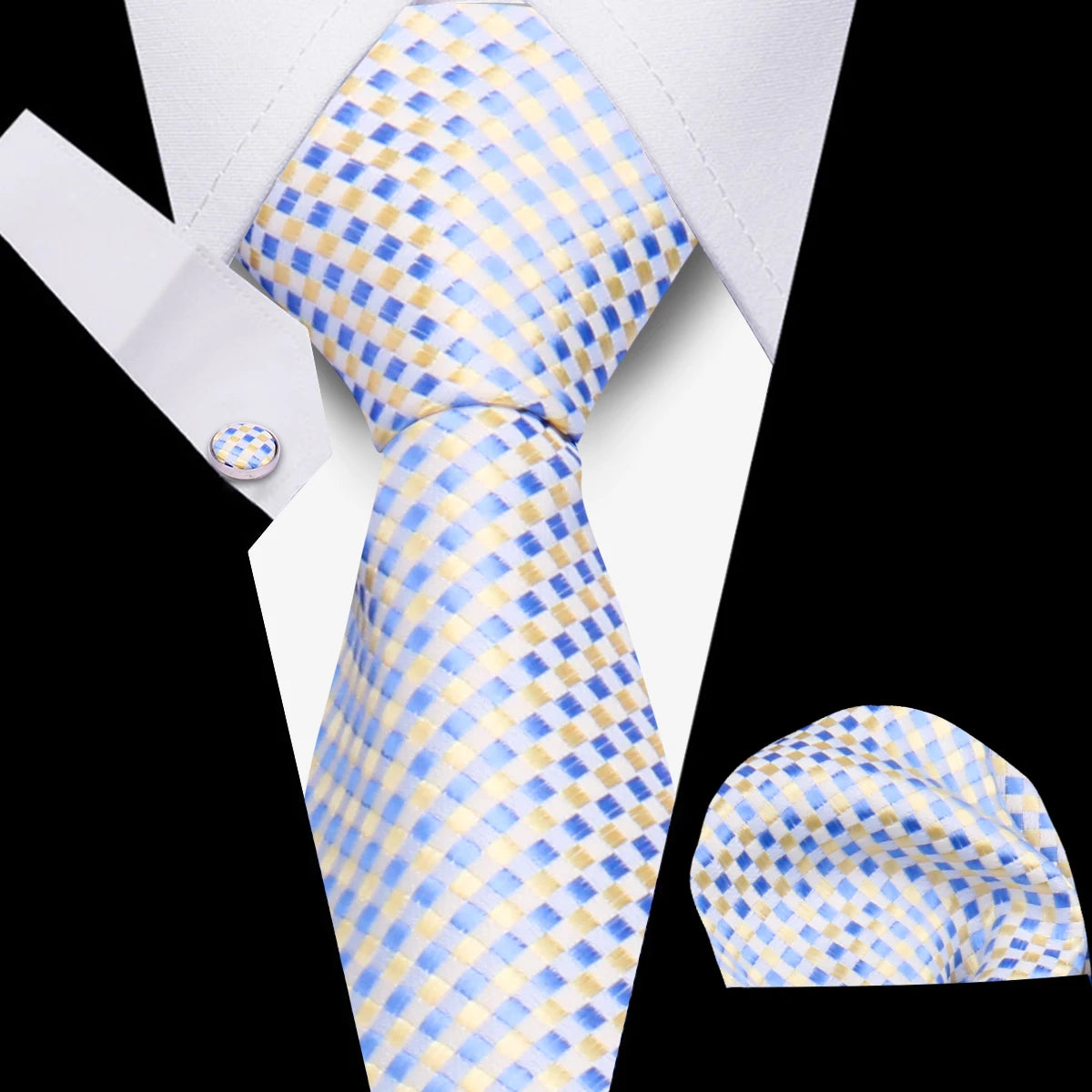 HUISHI 3-Pieces Blue Business Men's Tie Set Handmade NeckTie Men Formal Luxury Wedding High Quality Gravata Suit Accessories