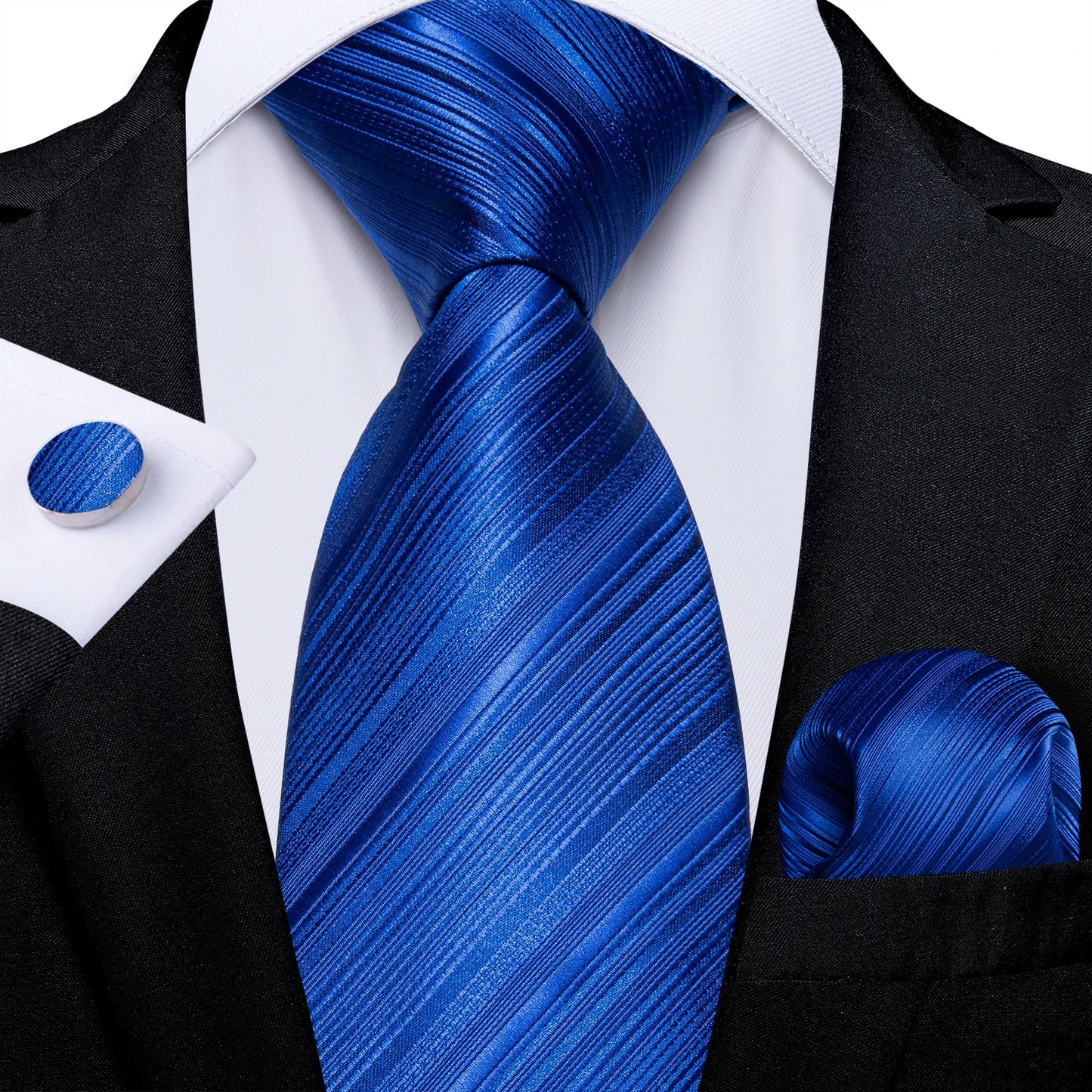 DiBanGu Top Navy Blue Solid Tie for Men 100% Silk Men's Tie Hanky Cufflinks Neck Tie Suit Business Wedding Party Tie Set MJ-7140