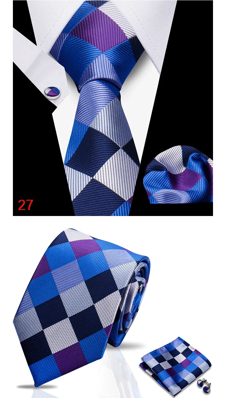 HUISHI 3-Pieces Blue Business Men's Tie Set Handmade NeckTie Men Formal Luxury Wedding High Quality Gravata Suit Accessories