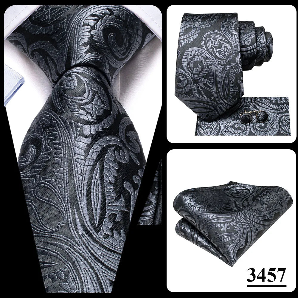 Hi-Tie Red Pureple Paisley Mens Ties Hanky Cufflinks Set Silk Necktie For Men Wedding Party Business 2022 New Fashion Brand