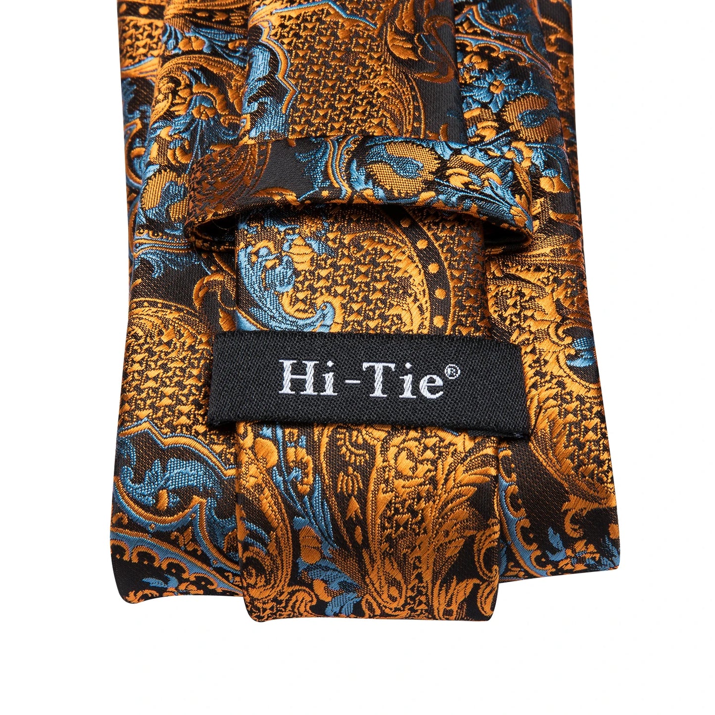 Hi-Tie 100% Silk Luxury Mens Ties Floral Black Gold Ties Paisley NeckTie Pocket Square Cufflinks Set Men's Wedding Party Tie