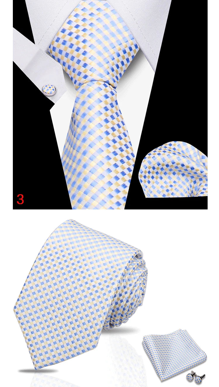 HUISHI 3-Pieces Blue Business Men's Tie Set Handmade NeckTie Men Formal Luxury Wedding High Quality Gravata Suit Accessories