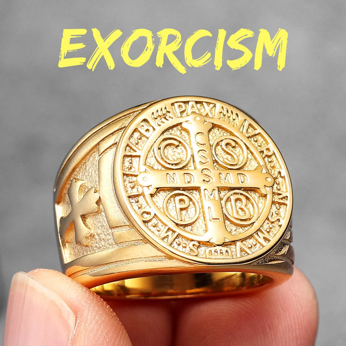 Exorcism Saint Benedict Cspb Cross Men Rings Punk Hip Hop for Boyfriend Male Stainless Steel Jewelry Creativity Gift Wholesale