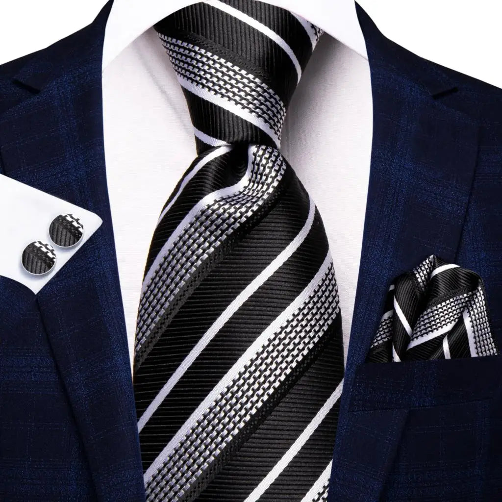 Hi-Tie 100% Silk Luxury Mens Ties Floral Black Gold Ties Paisley NeckTie Pocket Square Cufflinks Set Men's Wedding Party Tie