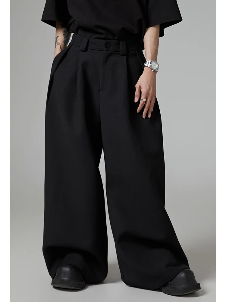 Mauroicardi Spring Autumn Oversized Long Black Flowy Baggy Wide Leg Pants for Mens Streetwear Loose Casual Soft Trousers 2024