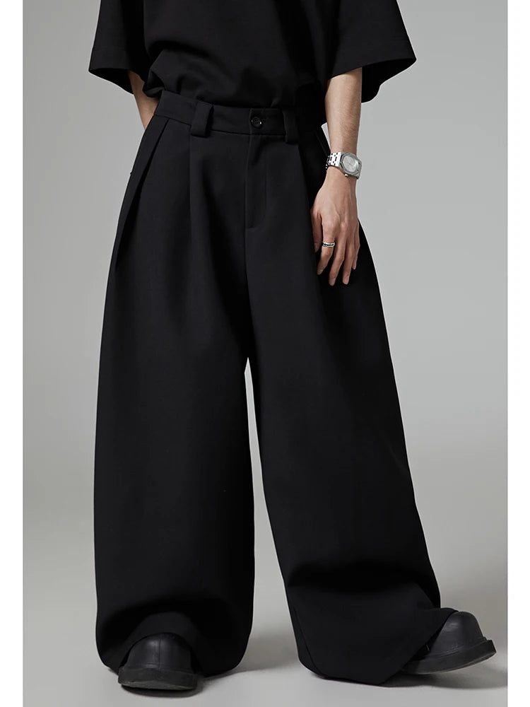 Mauroicardi Spring Autumn Oversized Long Black Flowy Baggy Wide Leg Pants for Mens Streetwear Loose Casual Soft Trousers 2024