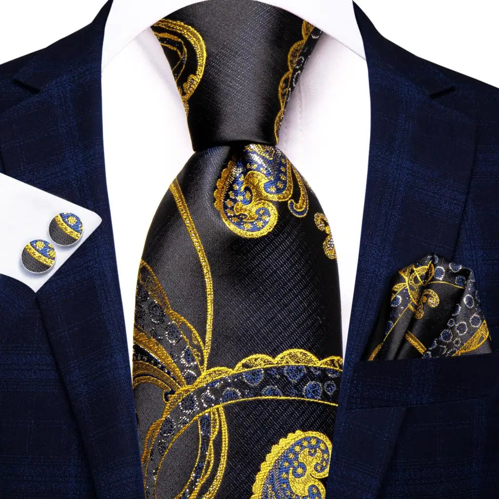 Hi-Tie Red Pureple Paisley Mens Ties Hanky Cufflinks Set Silk Necktie For Men Wedding Party Business 2022 New Fashion Brand