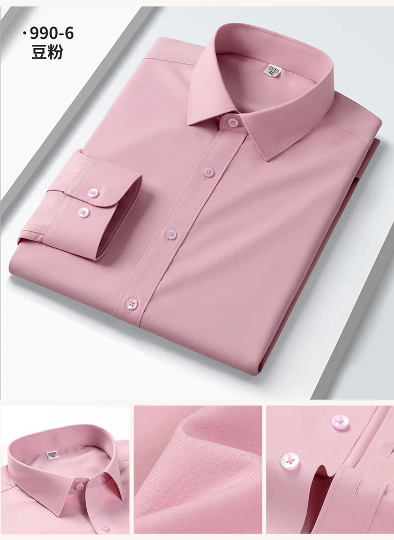 Quality Elasticity Anti-Wrinkle Men Shirt Long Sleeves Dress Shirts For Men Slim Fit Camisa Social Business Blouse White Shirt