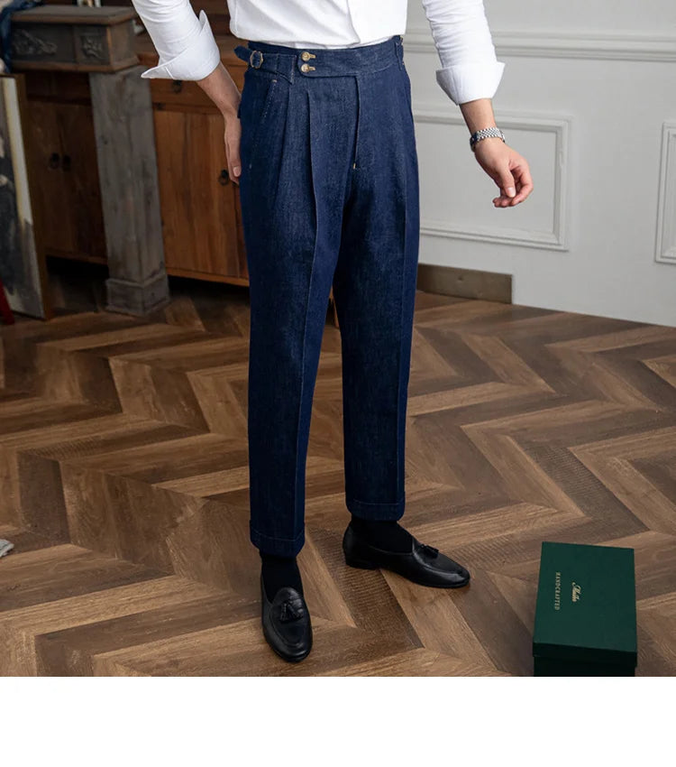 High Quality Italy Business Dress Pants Men  Office Social Suit Pants Casual Wedding Groom Trouser Pantaloni Uomo Casual Blue