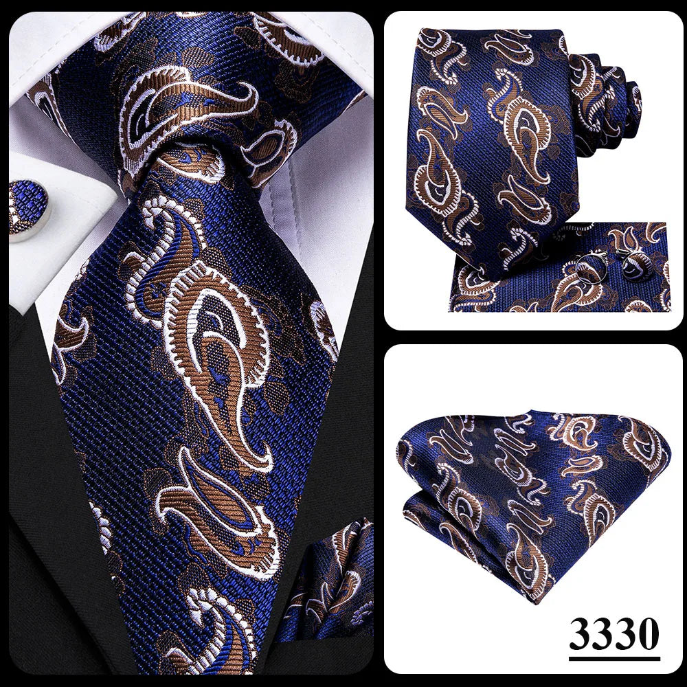 Hi-Tie Red Pureple Paisley Mens Ties Hanky Cufflinks Set Silk Necktie For Men Wedding Party Business 2022 New Fashion Brand