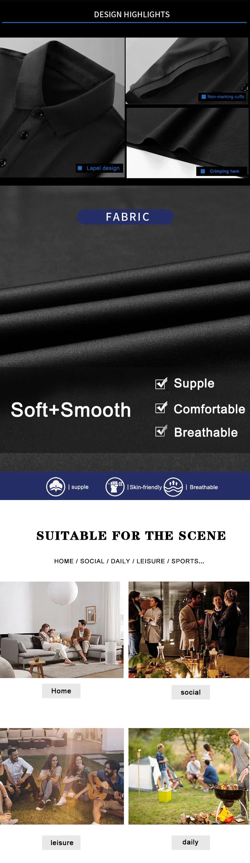 Summer Ice Silk Polo Shirt High-End T-Shirt Solid Color New Half Sleeve Non-Marking Casual Lapels Business Thin Menswear