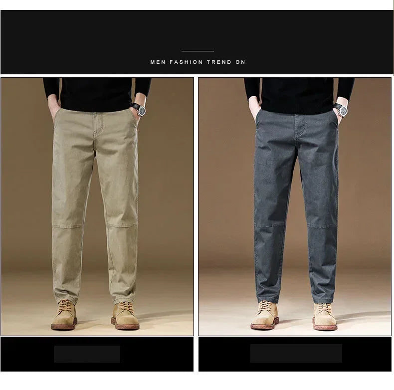 Spring Autumn New Men's 97% Cotton Jogging Cargo Long Pants Retro Solid Color Korean Style Straight Loose Casual Pants Male
