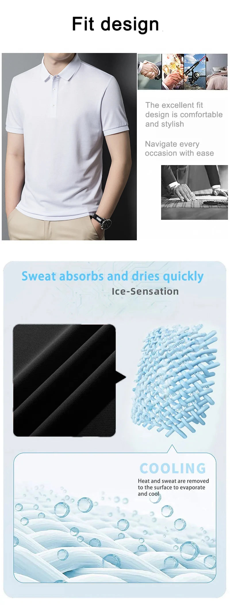 Summer Ice Silk Polo Shirt High-End T-Shirt Solid Color New Half Sleeve Non-Marking Casual Lapels Business Thin Menswear