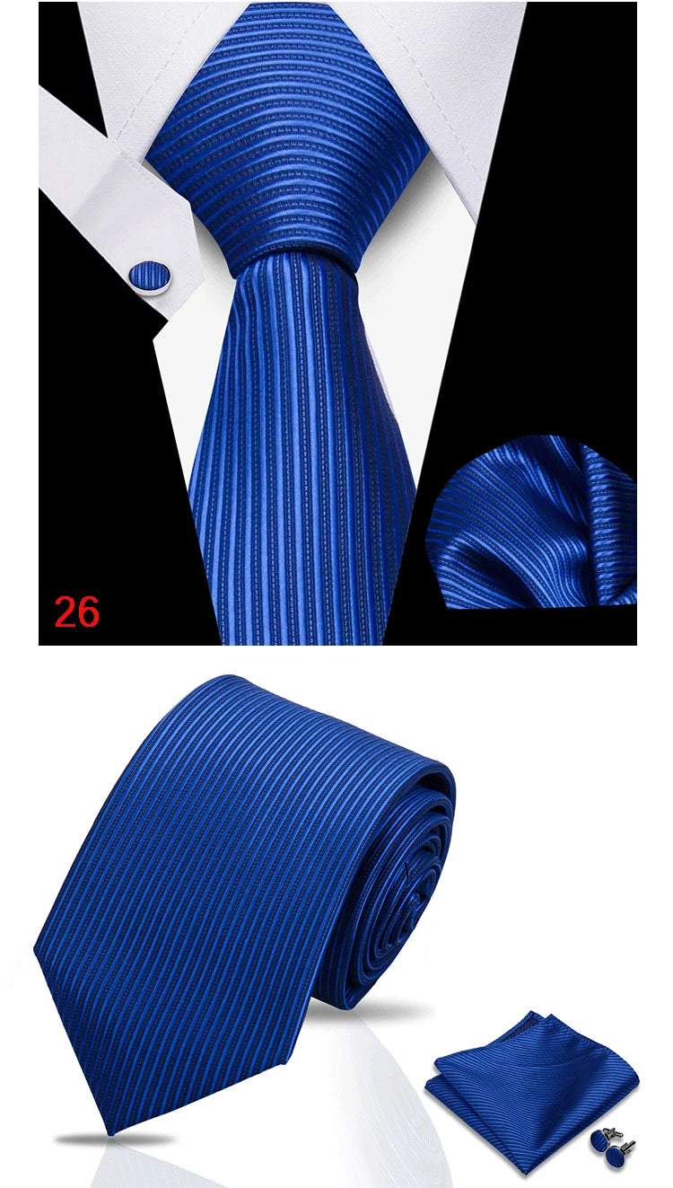 HUISHI 3-Pieces Blue Business Men's Tie Set Handmade NeckTie Men Formal Luxury Wedding High Quality Gravata Suit Accessories