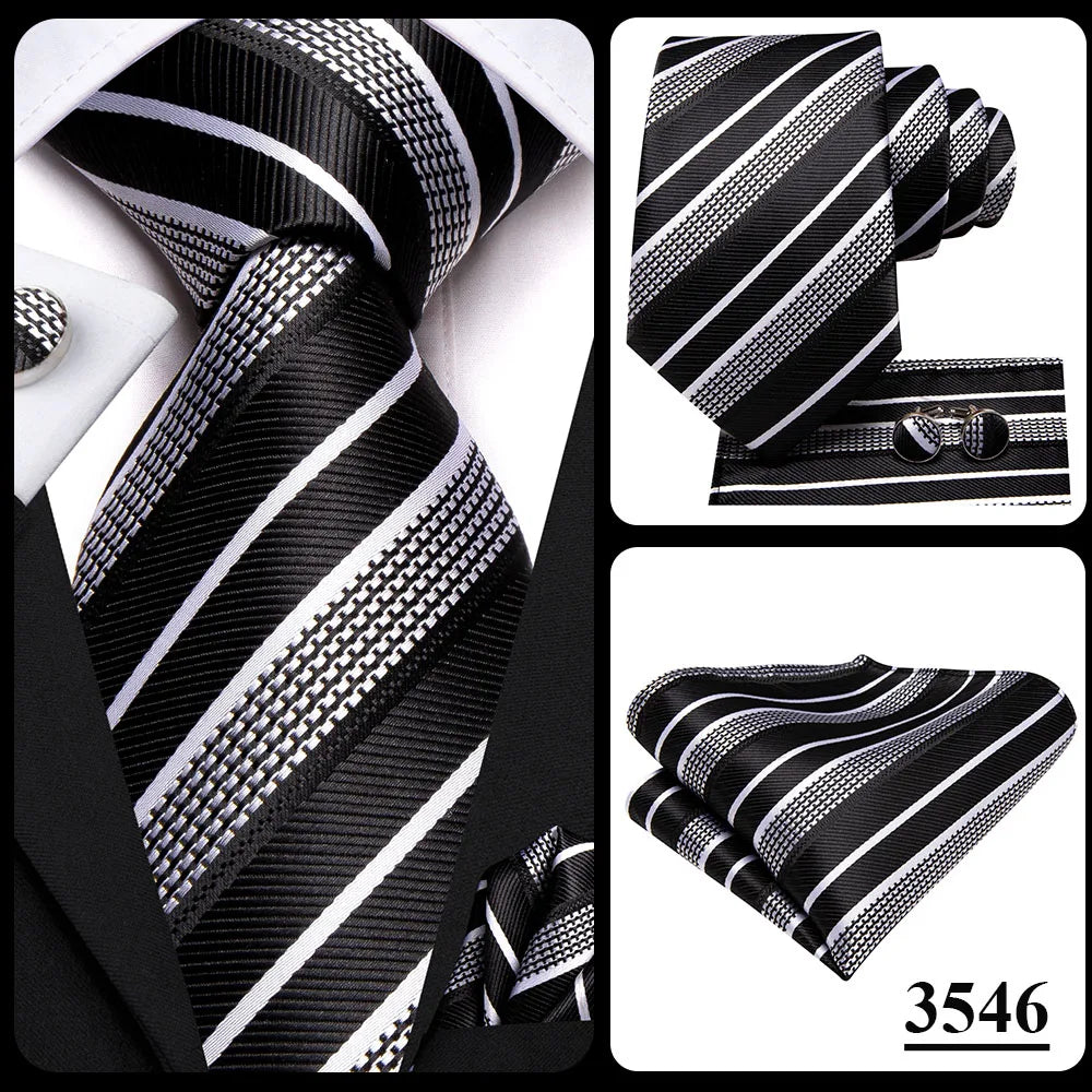 Hi-Tie 100% Silk Luxury Mens Ties Floral Black Gold Ties Paisley NeckTie Pocket Square Cufflinks Set Men's Wedding Party Tie
