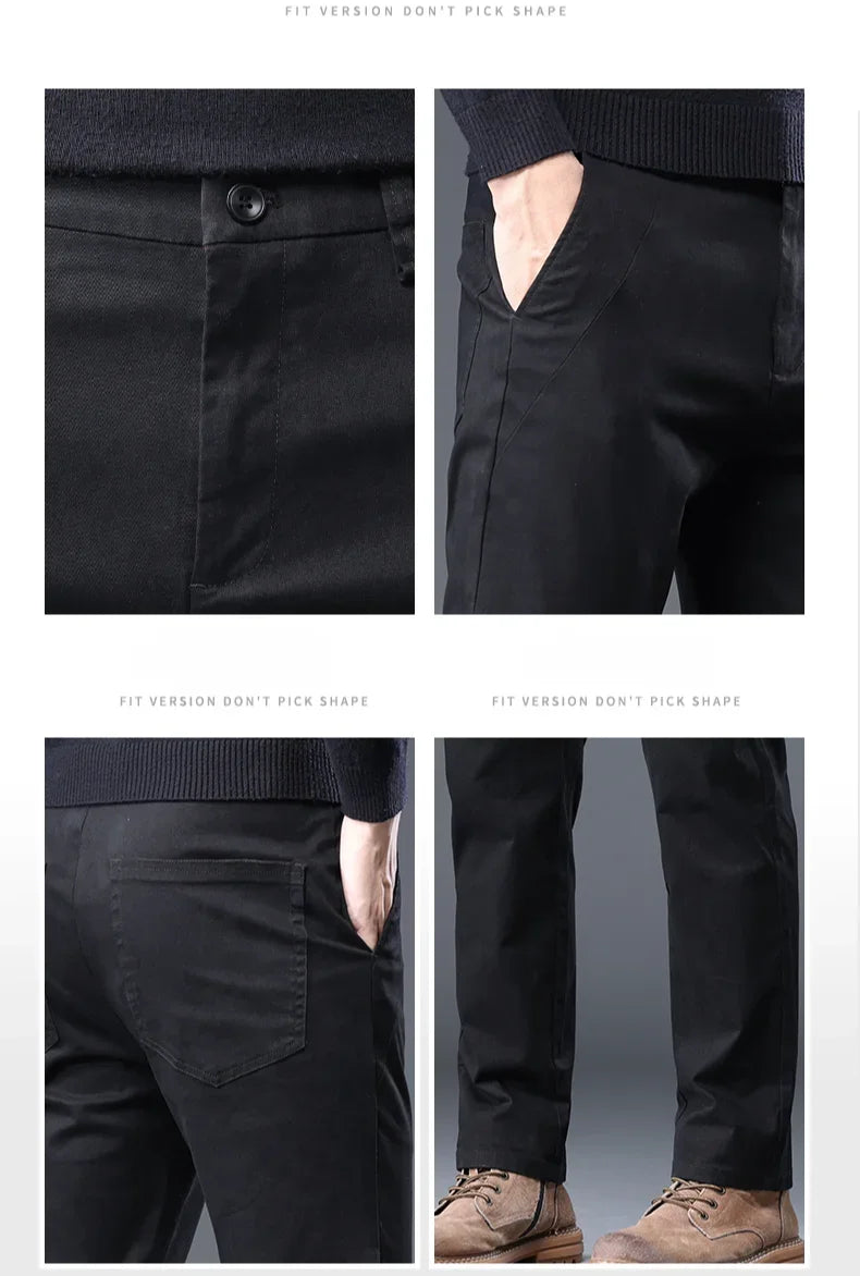 98%Cotton Autumn New Men's Business Casual Pants No-iron Straight Elastic Fashion  Trousers Classic Male Baggy Pants 4 Colors