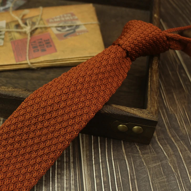 Fashion Solid Color Neckties For Men Women Casual Knitted Neck Ties 7cm Width Brown Orange Tie Daily Wear JK Accessories Cravat