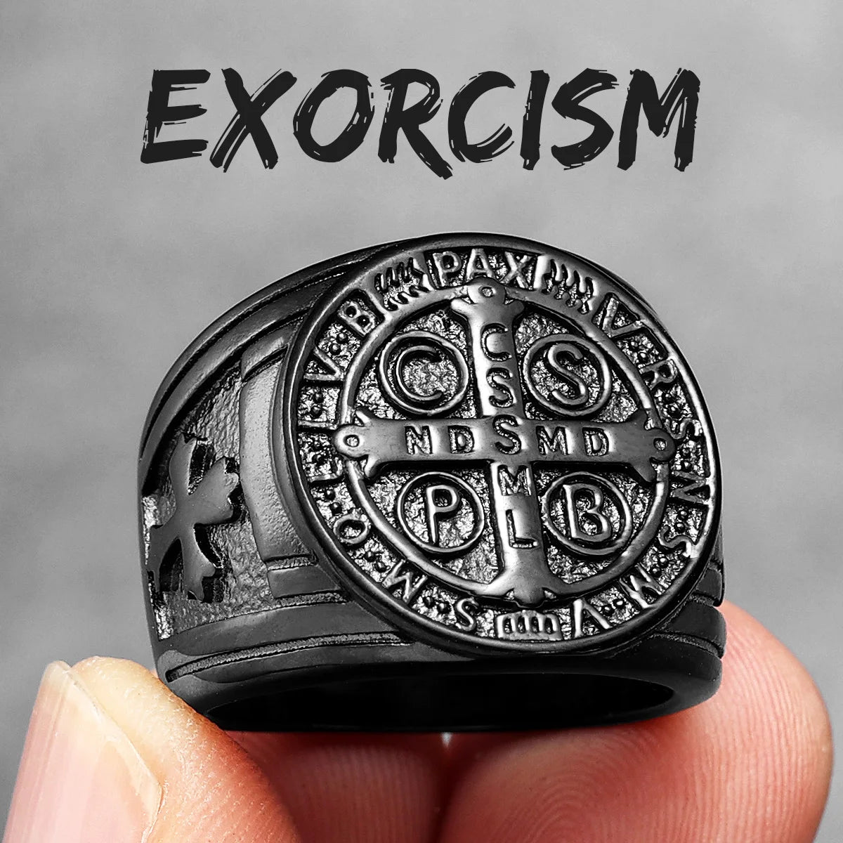 Exorcism Saint Benedict Cspb Cross Men Rings Punk Hip Hop for Boyfriend Male Stainless Steel Jewelry Creativity Gift Wholesale