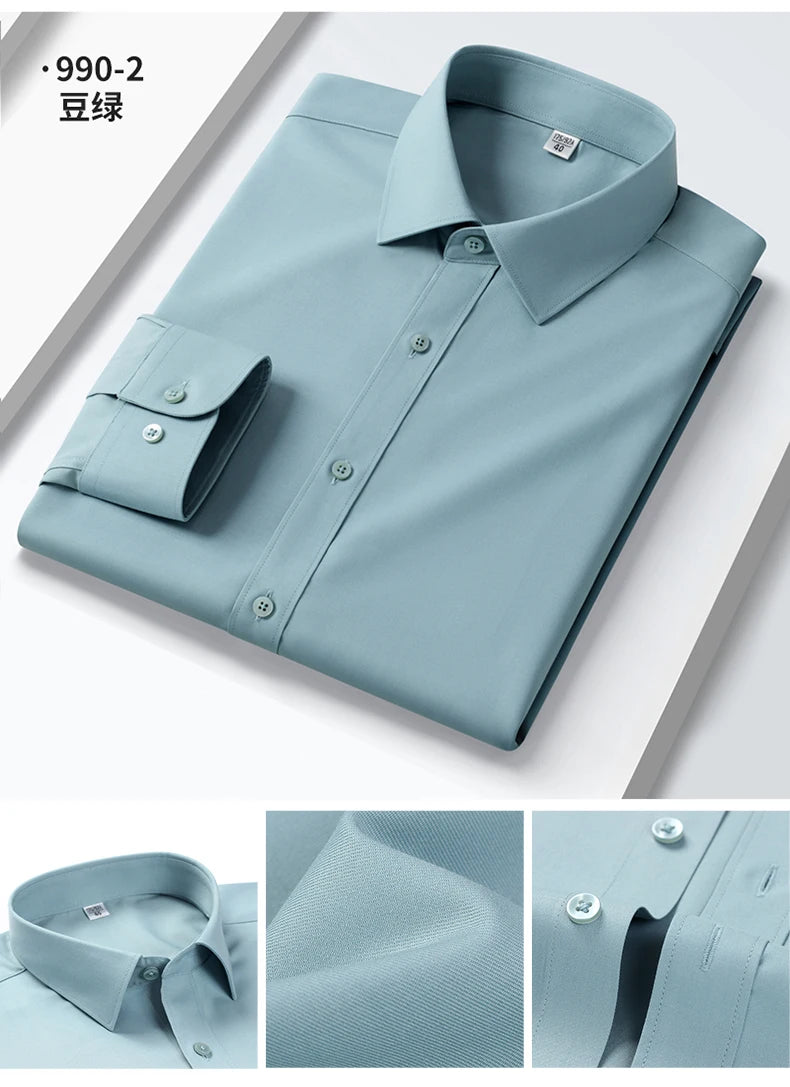 Quality Elasticity Anti-Wrinkle Men Shirt Long Sleeves Dress Shirts For Men Slim Fit Camisa Social Business Blouse White Shirt