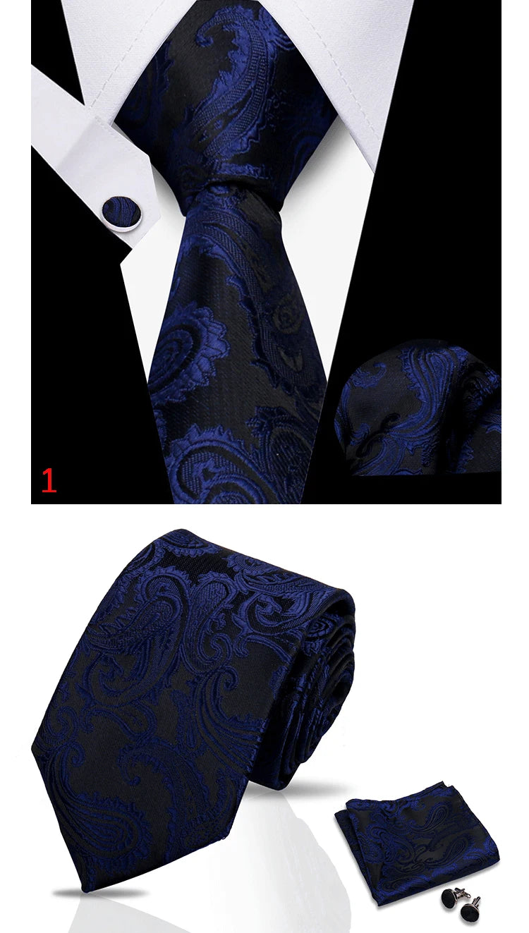 HUISHI 3-Pieces Blue Business Men's Tie Set Handmade NeckTie Men Formal Luxury Wedding High Quality Gravata Suit Accessories