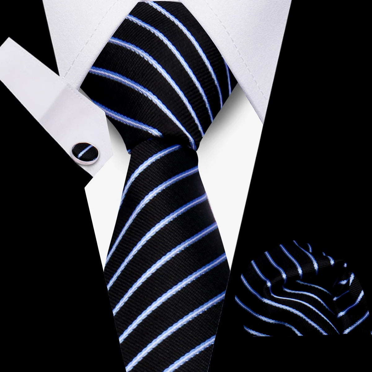 HUISHI 3-Pieces Blue Business Men's Tie Set Handmade NeckTie Men Formal Luxury Wedding High Quality Gravata Suit Accessories