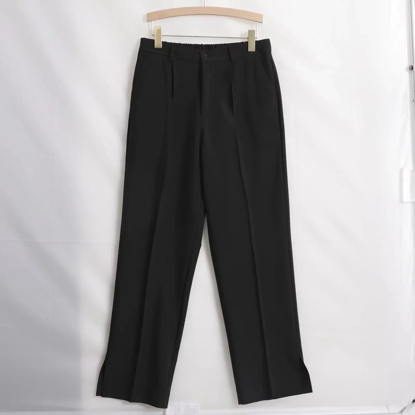 Men's Straight Baggy Casual Pants Korean Slit Personality Suit Trousers Fashion Formal Business Male Streetwear Gray Khaki Black