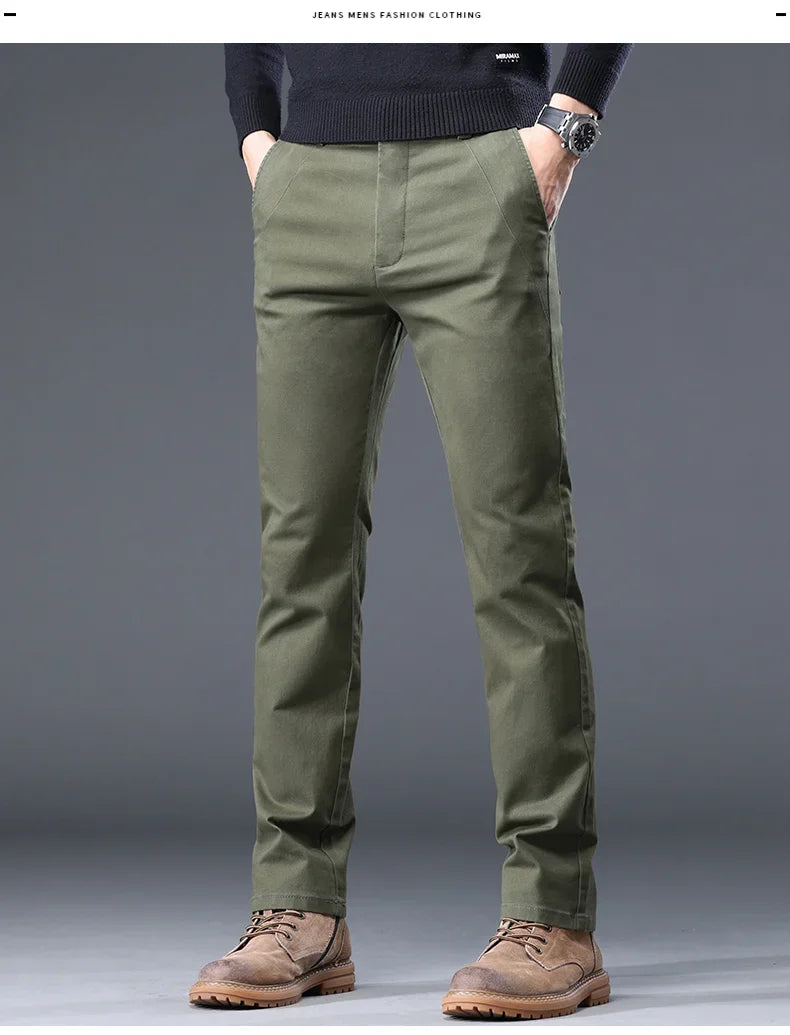 98%Cotton Autumn New Men's Business Casual Pants No-iron Straight Elastic Fashion  Trousers Classic Male Baggy Pants 4 Colors