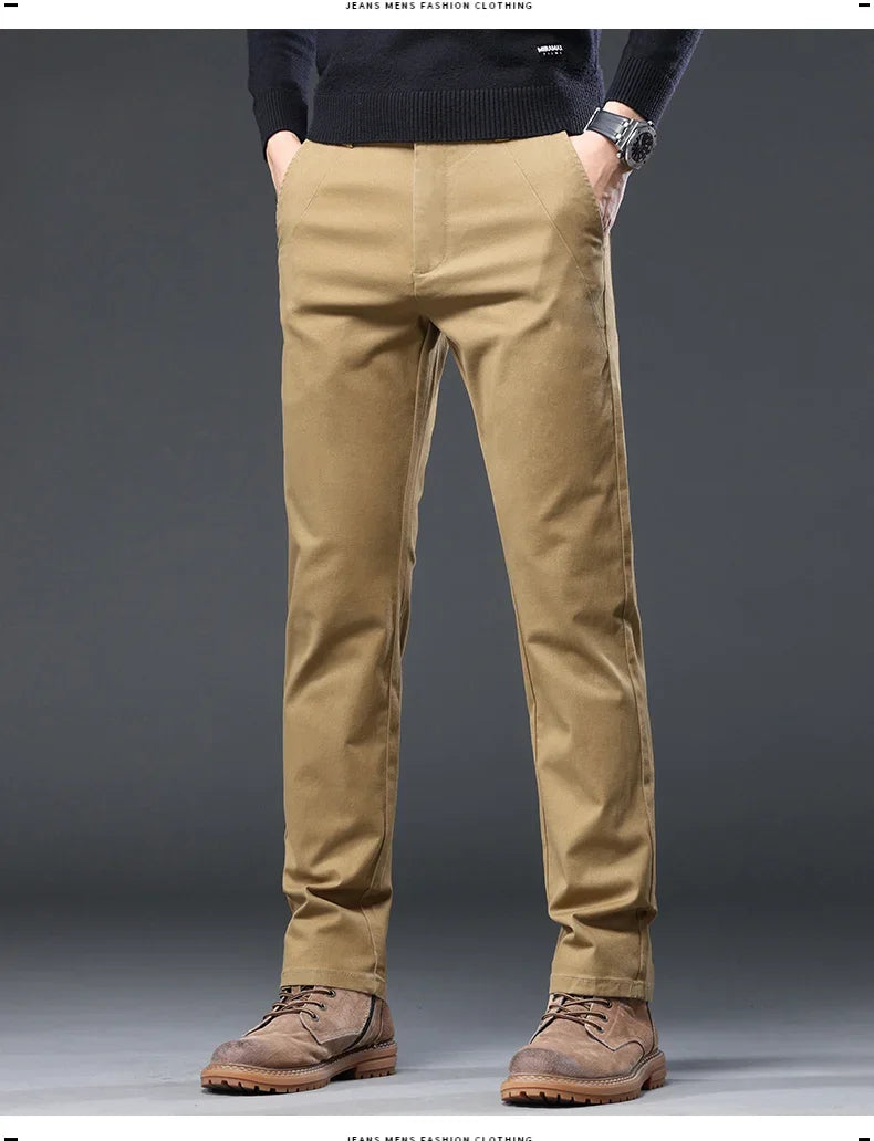 98%Cotton Autumn New Men's Business Casual Pants No-iron Straight Elastic Fashion  Trousers Classic Male Baggy Pants 4 Colors