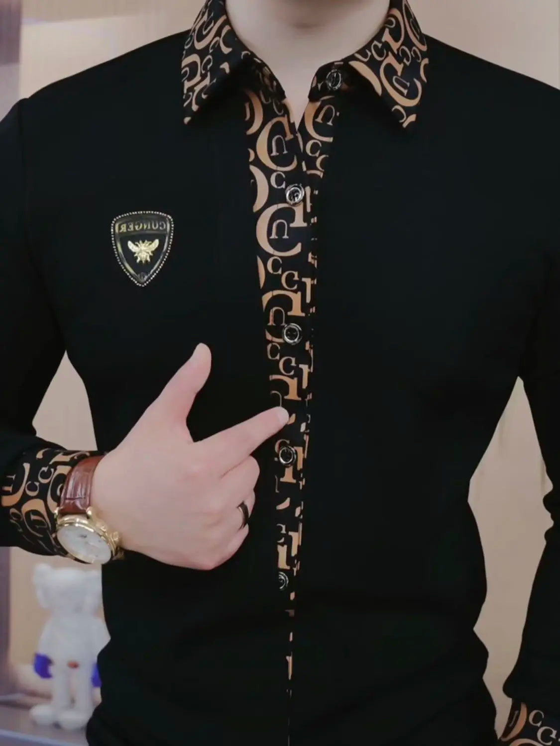 Men's Long Sleeved Light Luxury Business Handsome Lapel Korean Version Fake Two Pieces Youth Trend
