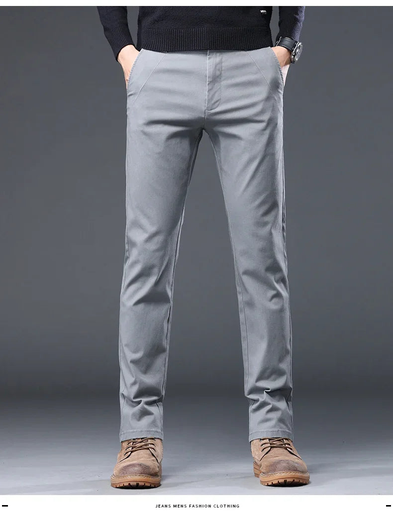 98%Cotton Autumn New Men's Business Casual Pants No-iron Straight Elastic Fashion  Trousers Classic Male Baggy Pants 4 Colors