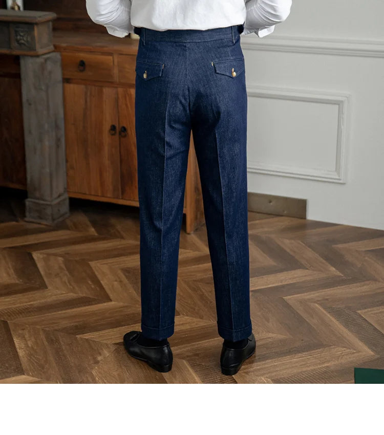 High Quality Italy Business Dress Pants Men  Office Social Suit Pants Casual Wedding Groom Trouser Pantaloni Uomo Casual Blue