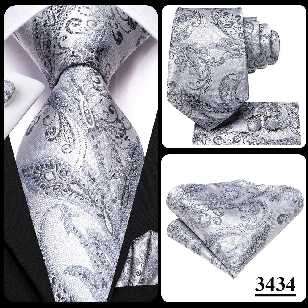 Hi-Tie Red Pureple Paisley Mens Ties Hanky Cufflinks Set Silk Necktie For Men Wedding Party Business 2022 New Fashion Brand