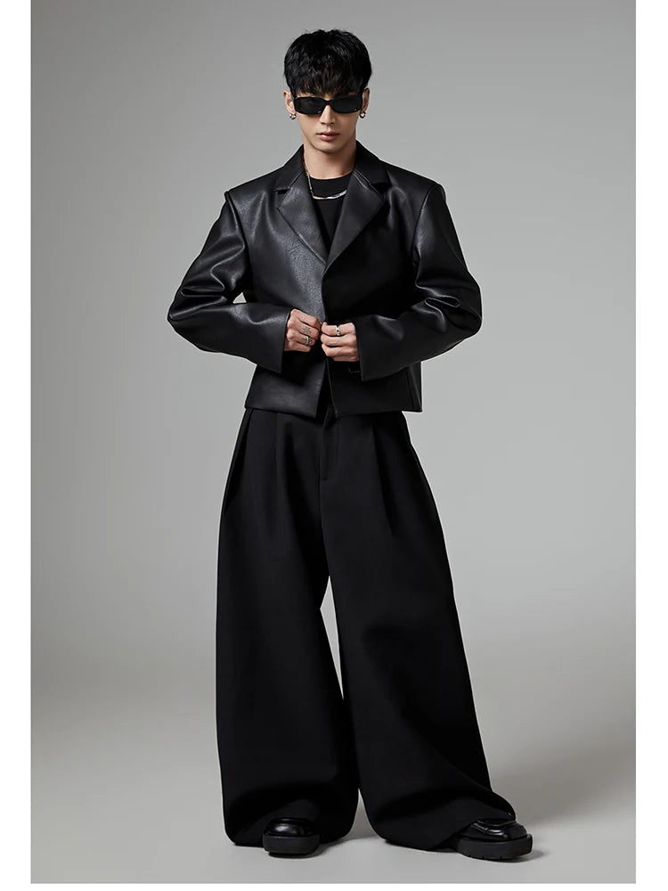 Mauroicardi Spring Autumn Oversized Long Black Flowy Baggy Wide Leg Pants for Mens Streetwear Loose Casual Soft Trousers 2024