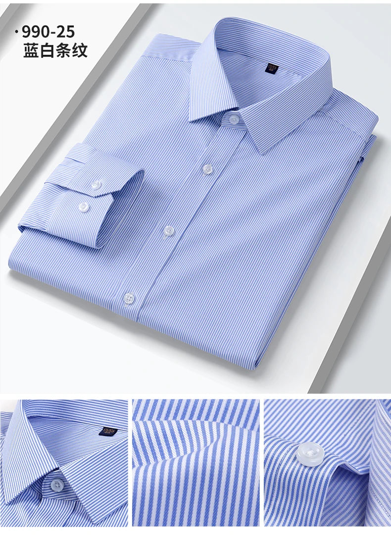 Quality Elasticity Anti-Wrinkle Men Shirt Long Sleeves Dress Shirts For Men Slim Fit Camisa Social Business Blouse White Shirt