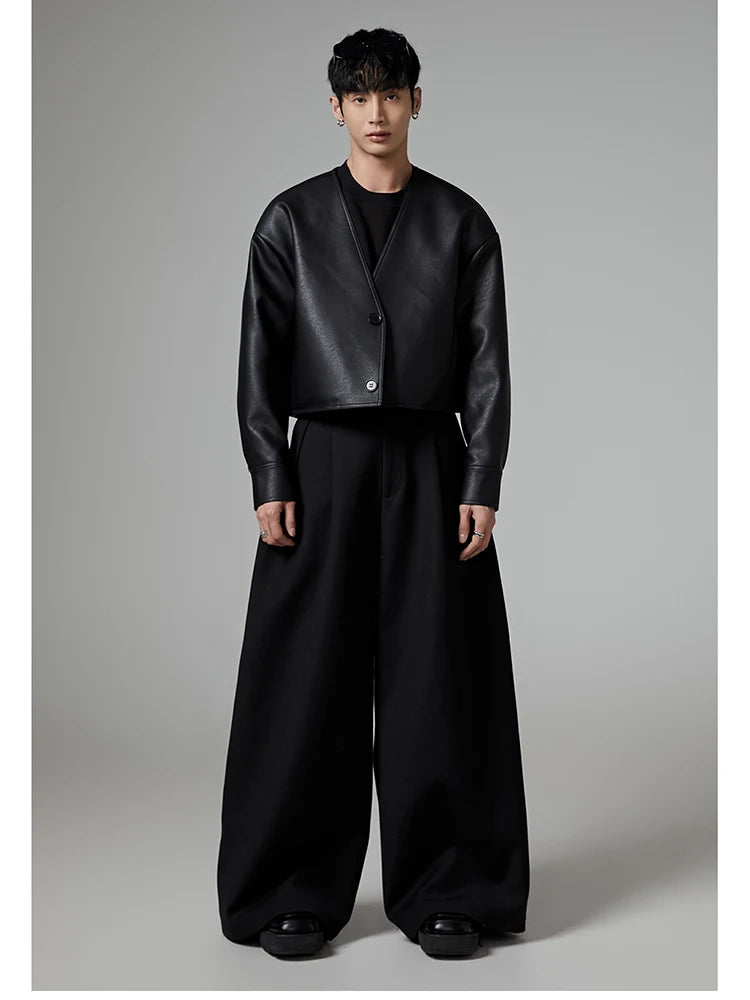 Mauroicardi Spring Autumn Oversized Long Black Flowy Baggy Wide Leg Pants for Mens Streetwear Loose Casual Soft Trousers 2024