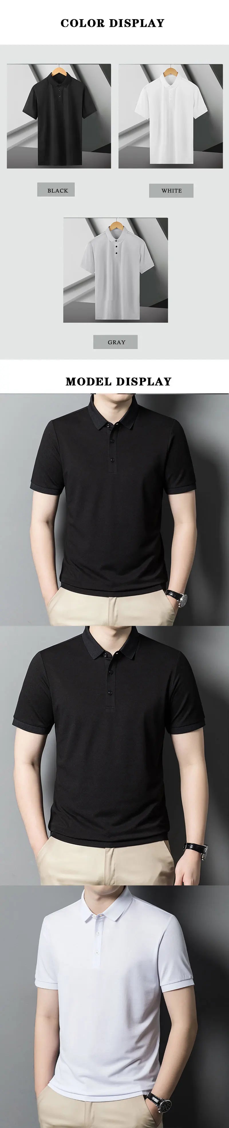 Summer Ice Silk Polo Shirt High-End T-Shirt Solid Color New Half Sleeve Non-Marking Casual Lapels Business Thin Menswear