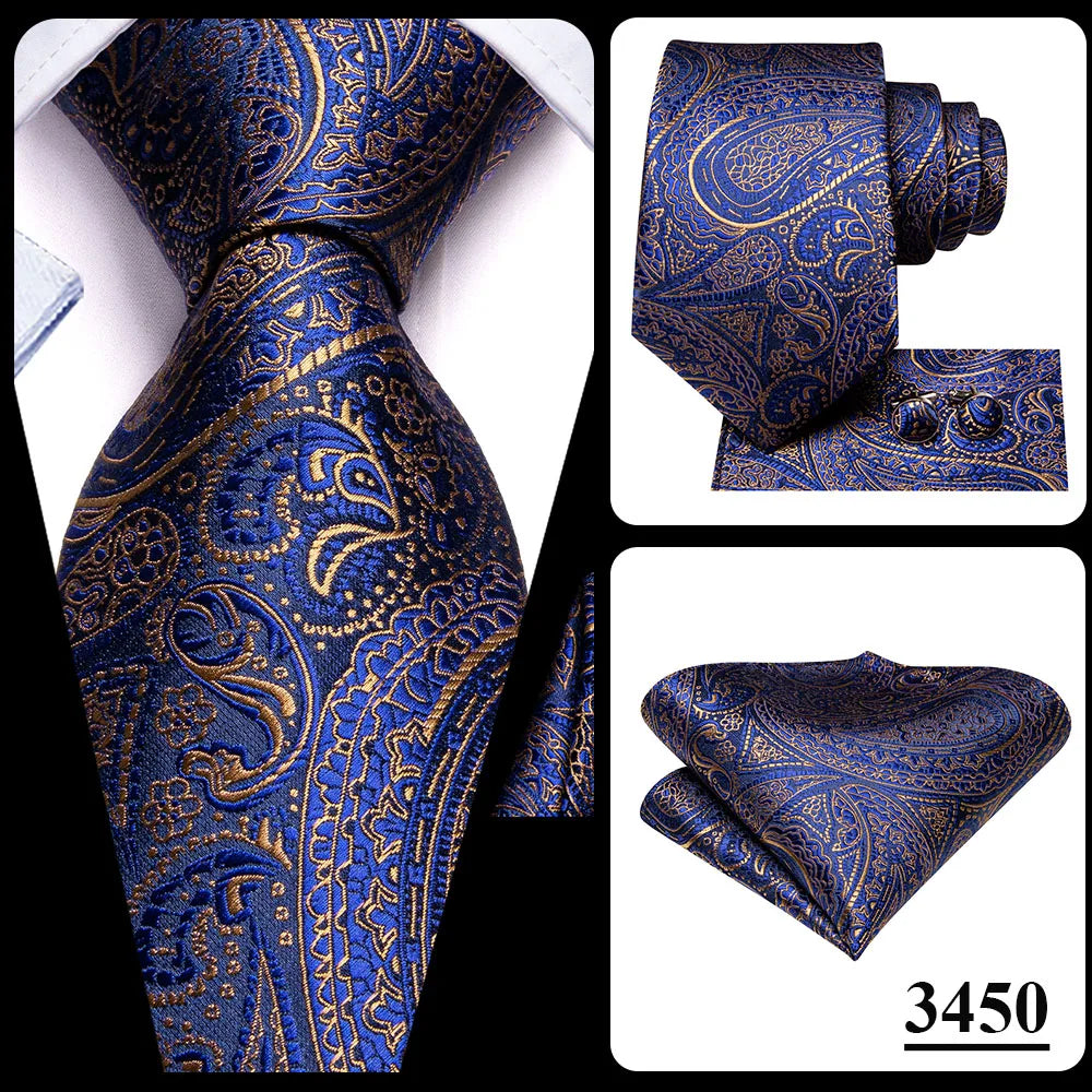 Hi-Tie Red Pureple Paisley Mens Ties Hanky Cufflinks Set Silk Necktie For Men Wedding Party Business 2022 New Fashion Brand