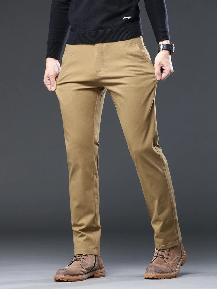 98%Cotton Autumn New Men's Business Casual Pants No-iron Straight Elastic Fashion  Trousers Classic Male Baggy Pants 4 Colors