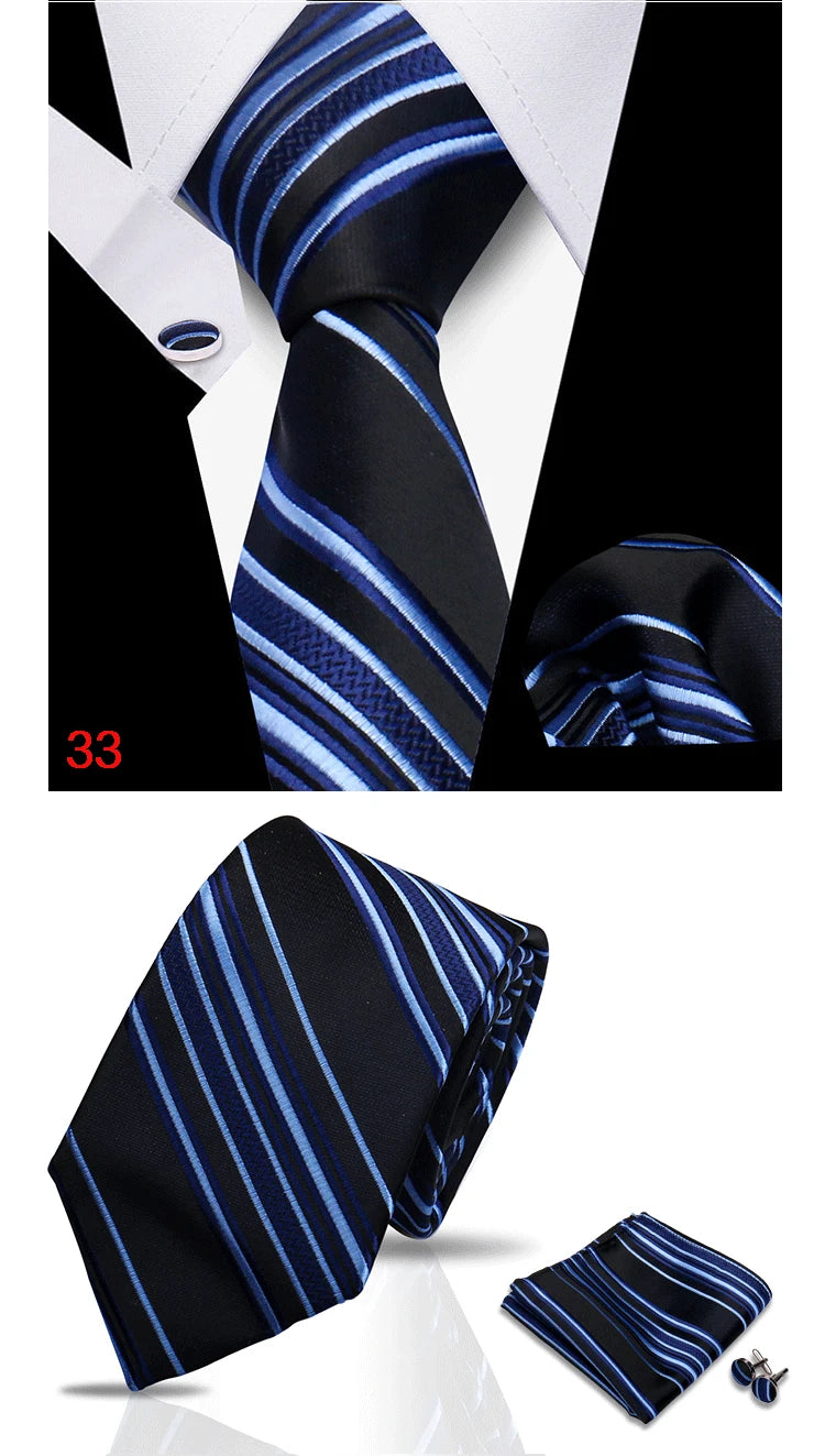 HUISHI 3-Pieces Blue Business Men's Tie Set Handmade NeckTie Men Formal Luxury Wedding High Quality Gravata Suit Accessories